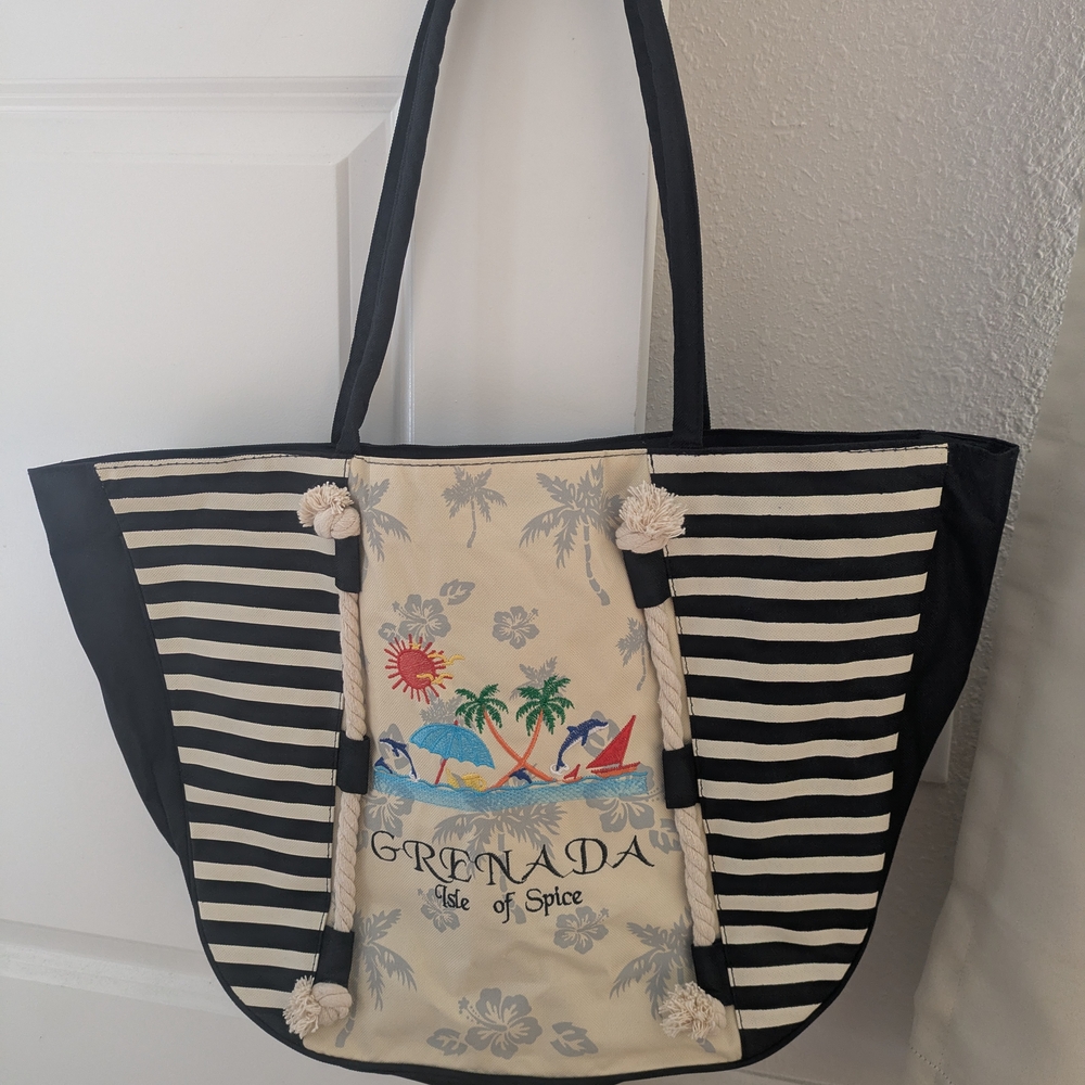 Grenada Striped Black and Cream Tote Bag